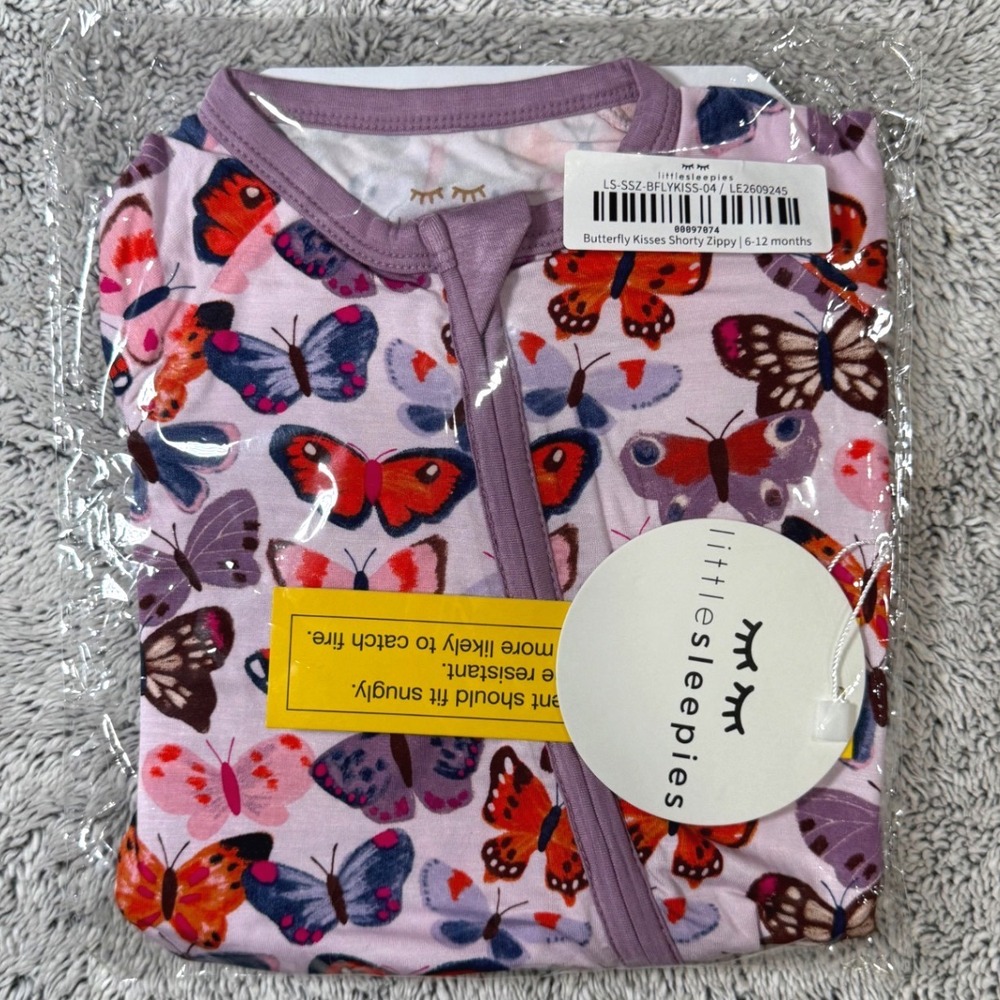 Little Sleepies Butterfly Kisses 6-12 Months Bamboo PJs Shorty Zippy NIB